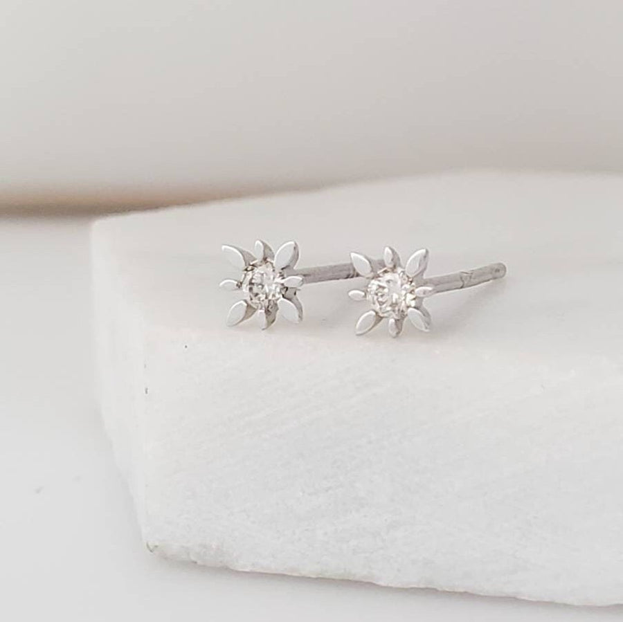 Starburst Diamond Studs • Genuine Diamond Earrings • Dainty Diamond Studs • Compass Rose Studs • Solid Gold & Diamonds • Full Cut