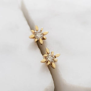 Starburst Diamond Studs • Genuine Diamond Earrings • Dainty Diamond Studs • Compass Rose Studs • Solid Gold & Diamonds • Full Cut