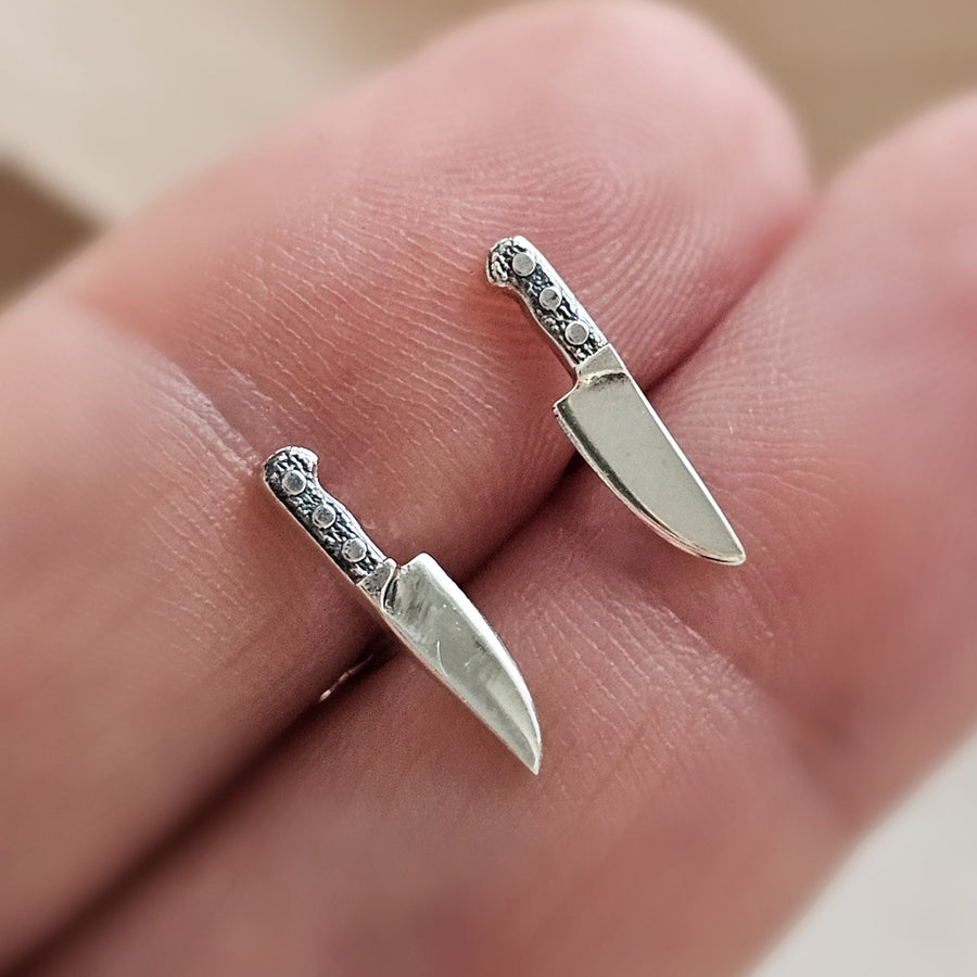 Tiny Knife Studs • Chef's Knife Earrings • Edgy Jewelry • Miniature Knife • Gold Knife • Punk Rock • 90s • Best Friend Gift • Love To Cook