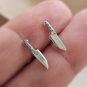 Tiny Knife Studs • Chef's Knife Earrings • Edgy Jewelry • Miniature Knife • Sterling Silver Knife • Punk Rock • 90s • Best Friend Gift