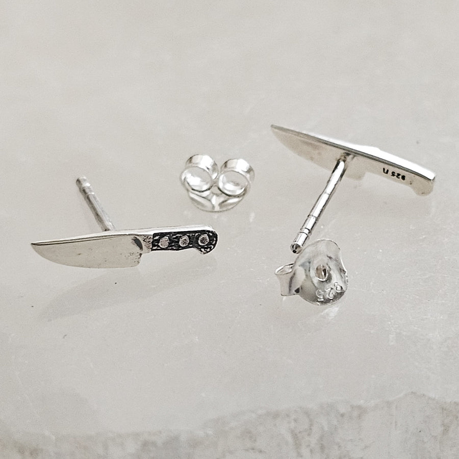 Tiny Knife Studs • Chef's Knife Earrings • Edgy Jewelry • Miniature Knife • Sterling Silver Knife • Punk Rock • 90s • Best Friend Gift