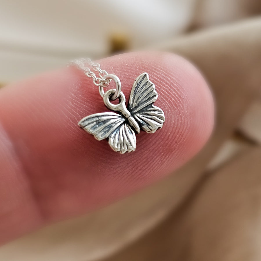 Tiny Butterfly Necklace • Sterling Silver Butterfly Charm • Dainty Layering Necklace • Gift For Flower Girl • Nature Lover • Feminine Style