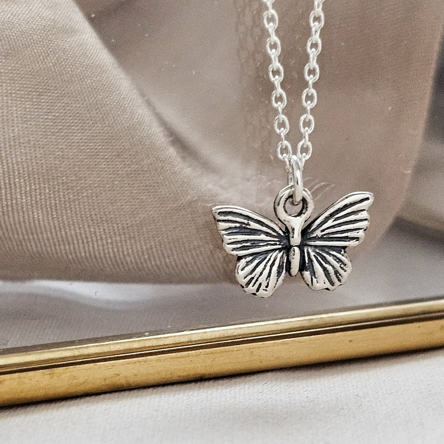 Tiny Butterflies Necklace & Earring Set • Sterling Silver Butterfly Charm • Dainty Layering Necklace and Stud Earrings • Flower Girl Gift