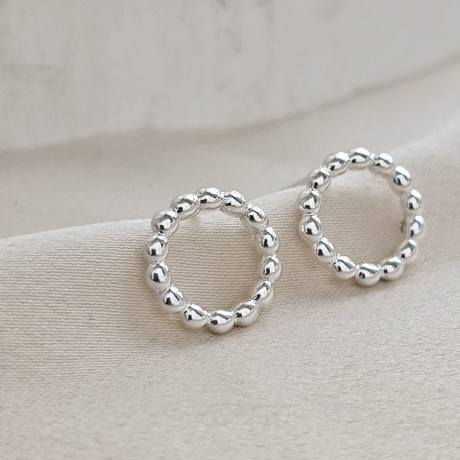 Dainty Dot Circle Studs • Sterling Silver Stud Earrings • Minimalist Style • Modern Beaded Circles • Post Earrings • Gift For Her