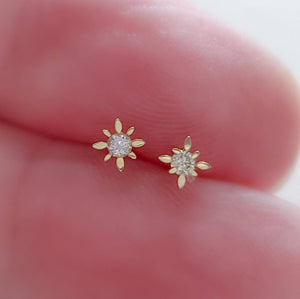 Starburst Diamond Studs • Genuine Diamond Earrings • Dainty Diamond Studs • Compass Rose Studs • Solid Gold & Diamonds • Full Cut