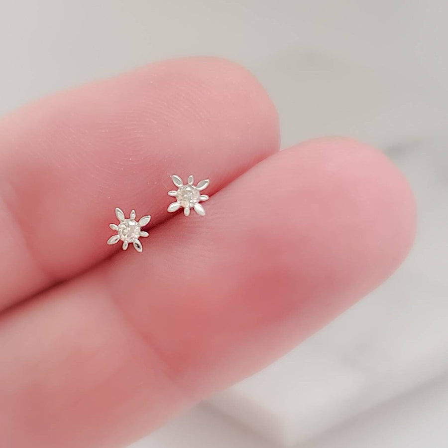 Starburst Diamond Studs • Genuine Diamond Earrings • Dainty Diamond Studs • Compass Rose Studs • Solid Gold & Diamonds • Full Cut