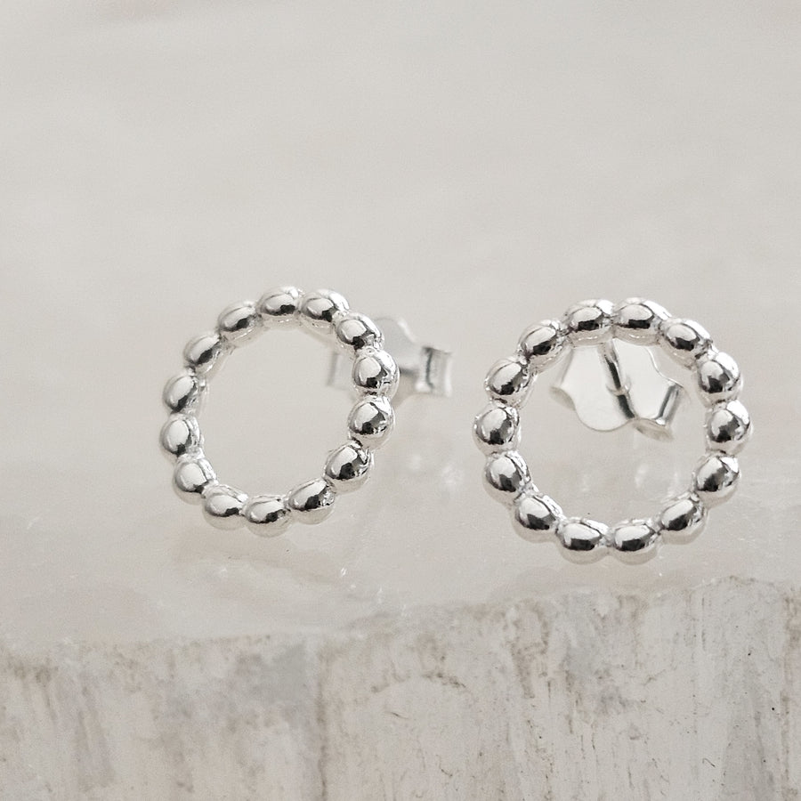 Dainty Dot Circle Studs • Sterling Silver Stud Earrings • Minimalist Style • Modern Beaded Circles • Post Earrings • Gift For Her