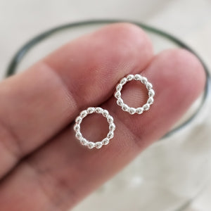 Dainty Dot Circle Studs • Sterling Silver Stud Earrings • Minimalist Style • Modern Beaded Circles • Post Earrings • Gift For Her