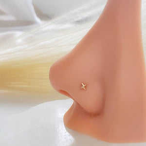 14K Gold Star Nose Stud • L Bend Nose Stud • 20 Gauge Nose Jewelry • Tiny Star Nose Stud • Diamond Star Stud • Compass Star Stud