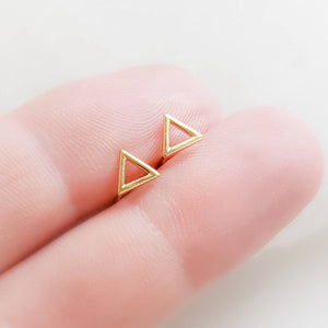 Dainty 14k Gold Triangle Studs • Modern Geometric Earrings • Tiny Solid Gold Earrings • Waterproof Jewelry • 14 Karat Gold