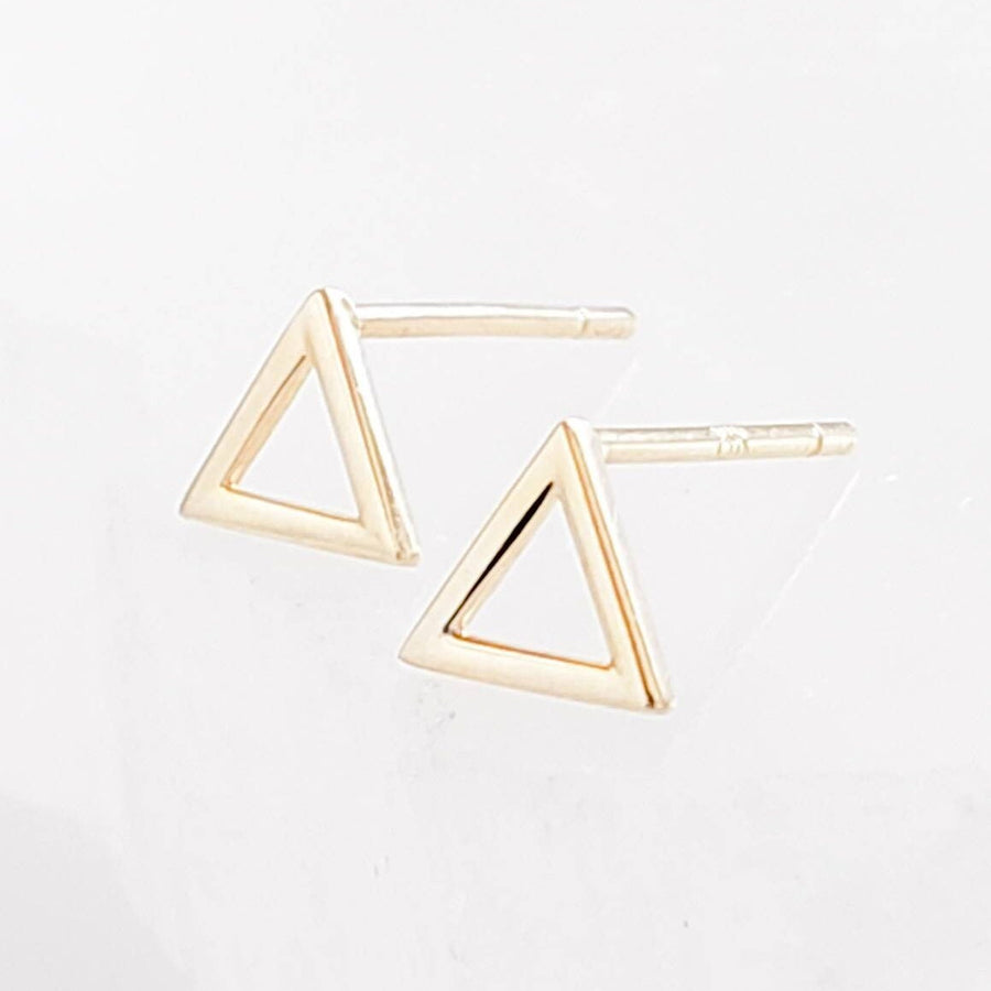 Dainty 14k Gold Triangle Studs • Modern Geometric Earrings • Tiny Solid Gold Earrings • Waterproof Jewelry • 14 Karat Gold