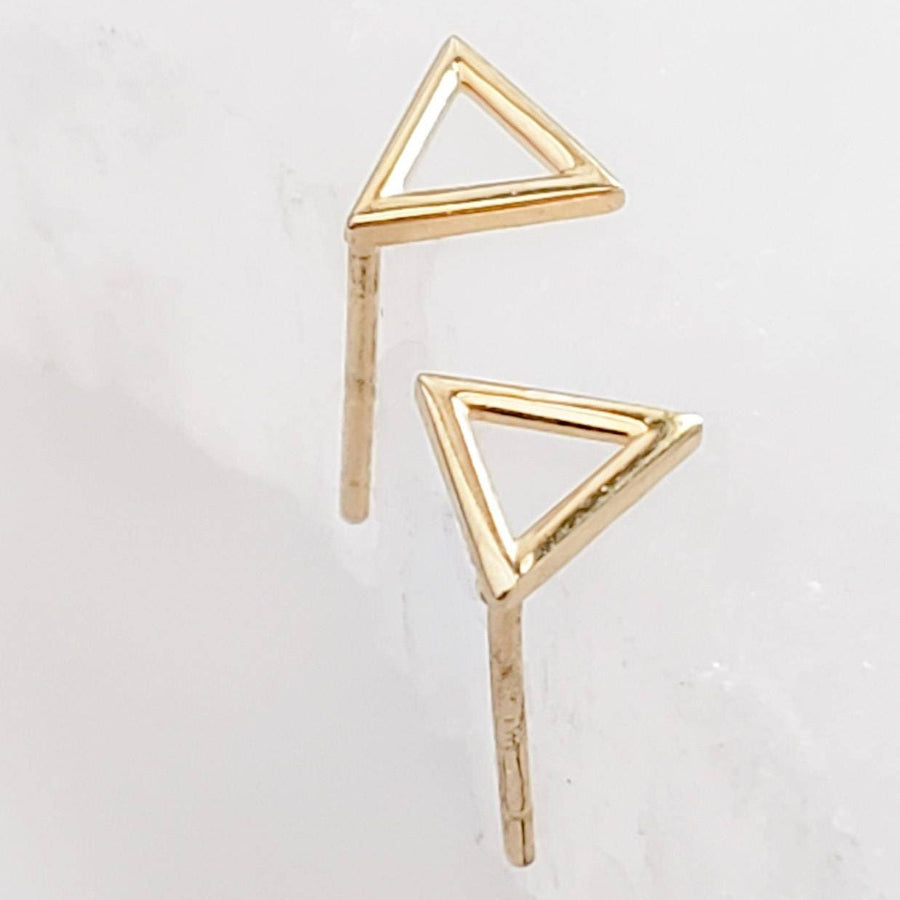 Dainty 14k Gold Triangle Studs • Modern Geometric Earrings • Tiny Solid Gold Earrings • Waterproof Jewelry • 14 Karat Gold