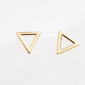 Dainty 14k Gold Triangle Studs • Modern Geometric Earrings • Tiny Solid Gold Earrings • Waterproof Jewelry • 14 Karat Gold