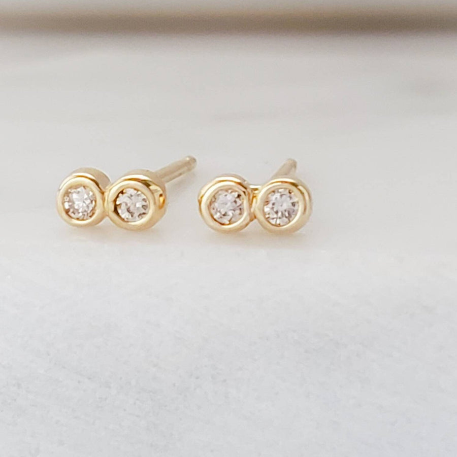 Delicate Double Diamond Infinity Studs in 14k Gold • Pair of Dainty Genuine Diamond Earrings • Tiny Studs • Fine Jewelry • Anniversary Gift