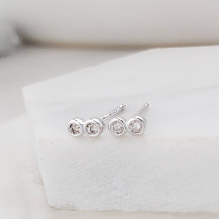 Delicate Double Diamond Infinity Studs in 14k Gold • Pair of Dainty Genuine Diamond Earrings • Tiny Studs • Fine Jewelry • Anniversary Gift