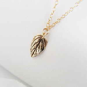 Dainty Leaf Necklace • Little Gold Leaf Charm • Sterling Silver Leave • Gift For Nature Lover • Minimalist Style • Waterproof