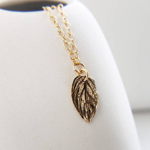 Dainty Leaf Necklace • Little Gold Leaf Charm • Sterling Silver Leave • Gift For Nature Lover • Minimalist Style • Waterproof