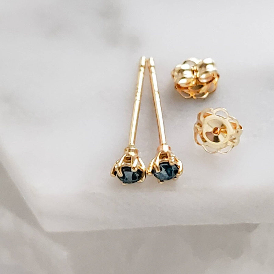 Genuine Blue Diamond Studs • Sparkling Blue Diamonds • Diamond Stud Earrings • 14k Yellow Gold • Rough Cut Diamond • April Birthday Gift