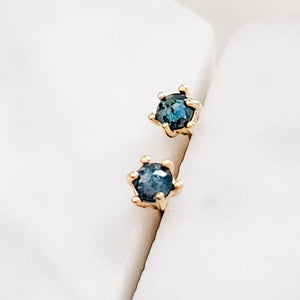 Genuine Blue Diamond Studs • Sparkling Blue Diamonds • Diamond Stud Earrings • 14k Yellow Gold • Rough Cut Diamond • April Birthday Gift