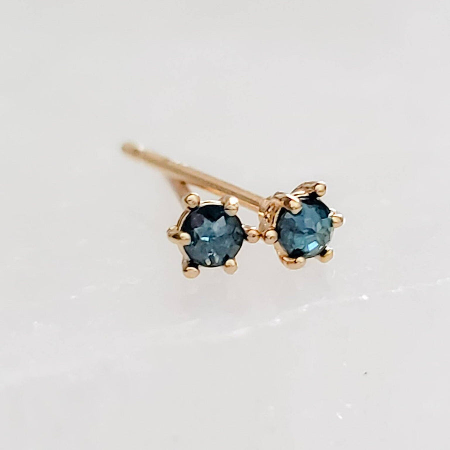 Genuine Blue Diamond Studs • Sparkling Blue Diamonds • Diamond Stud Earrings • 14k Yellow Gold • Rough Cut Diamond • April Birthday Gift