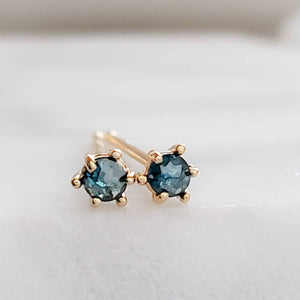 Genuine Blue Diamond Studs • Sparkling Blue Diamonds • Diamond Stud Earrings • 14k Yellow Gold • Rough Cut Diamond • April Birthday Gift