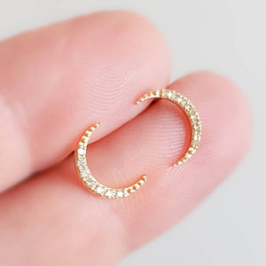 Diamond & 14k Gold Crescent Moon Studs • Genuine Diamond Earrings • Fine Jewelry • Delicate Crescent Studs • Celestial