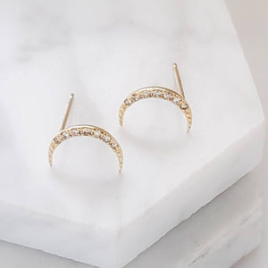 Diamond & 14k Gold Crescent Moon Studs • Genuine Diamond Earrings • Fine Jewelry • Delicate Crescent Studs • Celestial