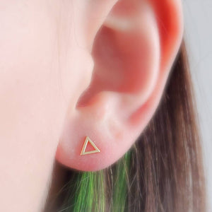 Dainty 14k Gold Triangle Studs • Modern Geometric Earrings • Tiny Solid Gold Earrings • Waterproof Jewelry • 14 Karat Gold