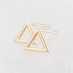 Dainty 14k Gold Triangle Studs • Modern Geometric Earrings • Tiny Solid Gold Earrings • Waterproof Jewelry • 14 Karat Gold