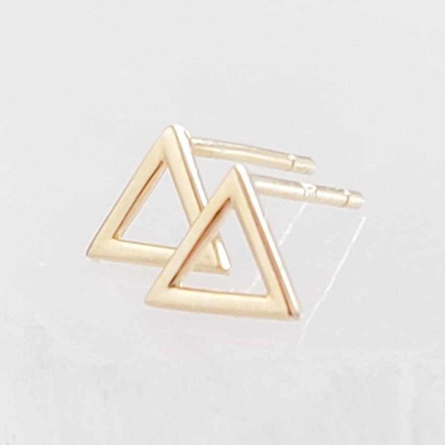 Dainty 14k Gold Triangle Studs • Modern Geometric Earrings • Tiny Solid Gold Earrings • Waterproof Jewelry • 14 Karat Gold