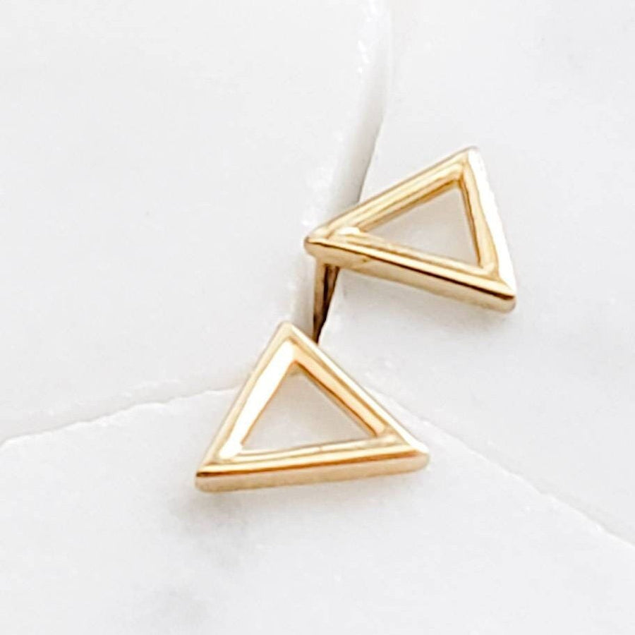 Dainty 14k Gold Triangle Studs • Modern Geometric Earrings • Tiny Solid Gold Earrings • Waterproof Jewelry • 14 Karat Gold