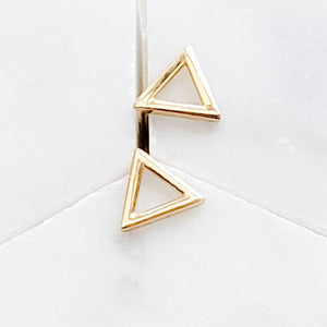 Dainty 14k Gold Triangle Studs • Modern Geometric Earrings • Tiny Solid Gold Earrings • Waterproof Jewelry • 14 Karat Gold