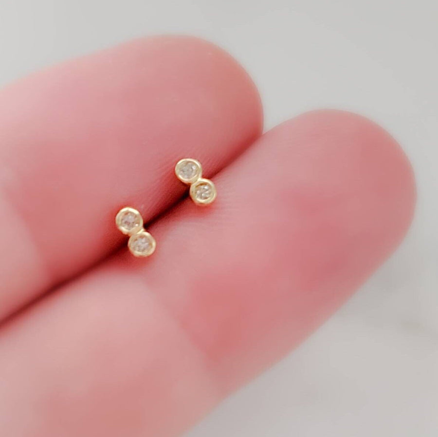 Delicate Double Diamond Infinity Studs in 14k Gold • Pair of Dainty Genuine Diamond Earrings • Tiny Studs • Fine Jewelry • Anniversary Gift