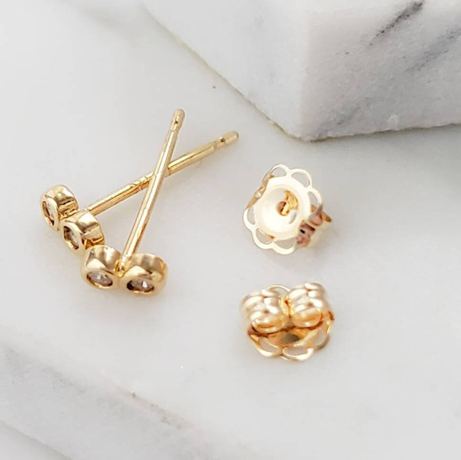 Delicate Double Diamond Infinity Studs in 14k Gold • Pair of Dainty Genuine Diamond Earrings • Tiny Studs • Fine Jewelry • Anniversary Gift