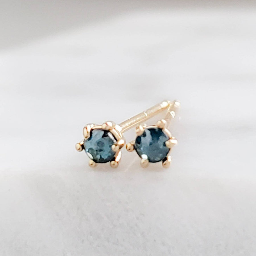 Genuine Blue Diamond Studs • Sparkling Blue Diamonds • Diamond Stud Earrings • 14k Yellow Gold • Rough Cut Diamond • April Birthday Gift