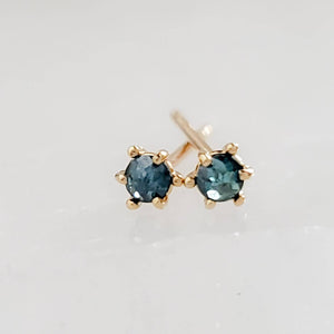 Genuine Blue Diamond Studs • Sparkling Blue Diamonds • Diamond Stud Earrings • 14k Yellow Gold • Rough Cut Diamond • April Birthday Gift