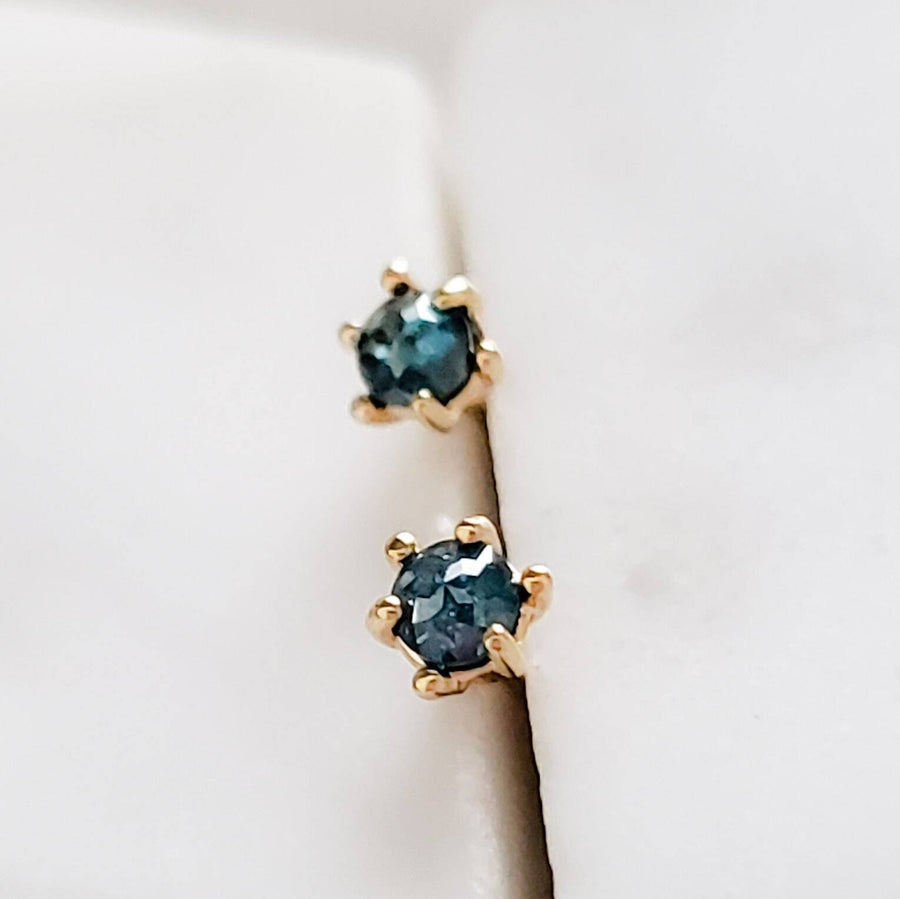 Genuine Blue Diamond Studs • Sparkling Blue Diamonds • Diamond Stud Earrings • 14k Yellow Gold • Rough Cut Diamond • April Birthday Gift