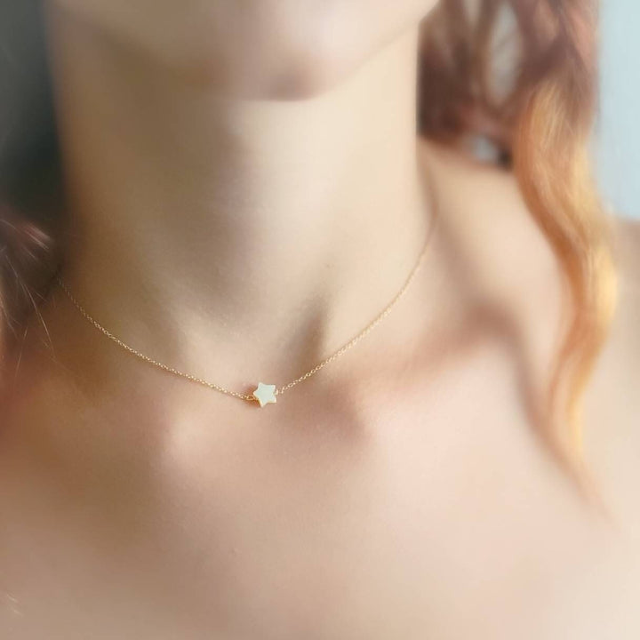 Tiny Star Necklace • Dainty Layering Necklace • Mother Of Pearl Star Charm • Delicate Gold star Choker • Mini Star