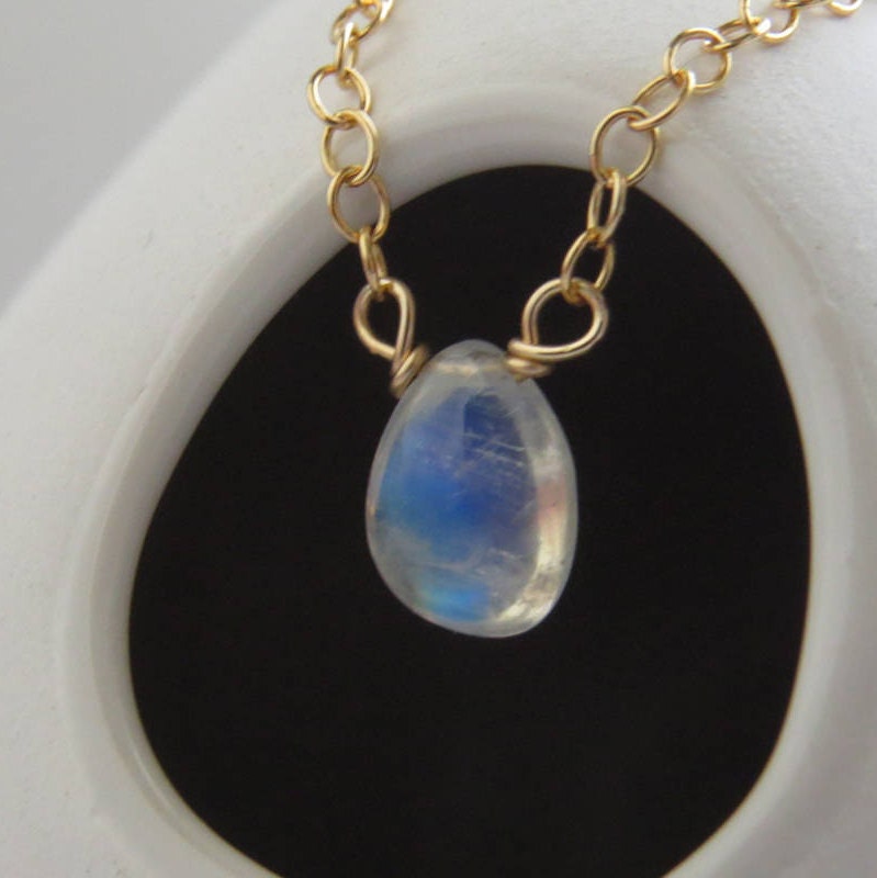 Rainbow Moonstone • Teardrop Necklace • Moonstone Pendant • Delicate Jewelry • Layering Necklace • Rainbow Gemstone • Genuine Moonstone