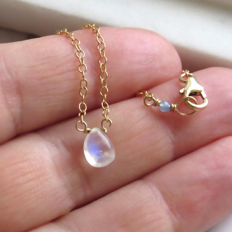 Rainbow Moonstone • Teardrop Necklace • Moonstone Pendant • Delicate Jewelry • Layering Necklace • Rainbow Gemstone • Genuine Moonstone