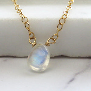 Rainbow Moonstone • Teardrop Necklace • Moonstone Pendant • Delicate Jewelry • Layering Necklace • Rainbow Gemstone • Genuine Moonstone