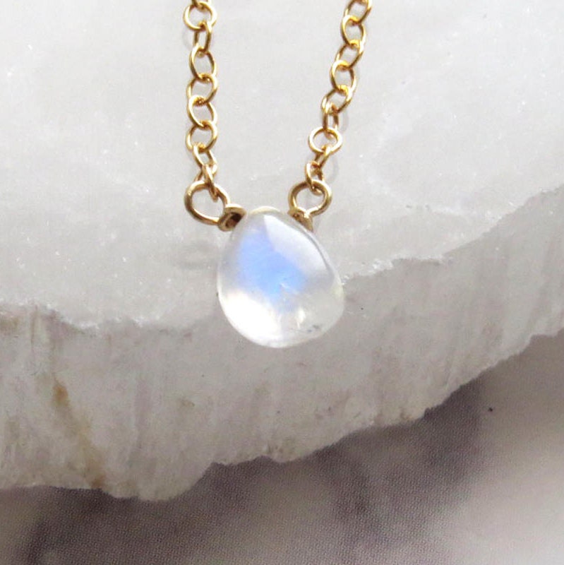 Rainbow Moonstone • Teardrop Necklace • Moonstone Pendant • Delicate Jewelry • Layering Necklace • Rainbow Gemstone • Genuine Moonstone