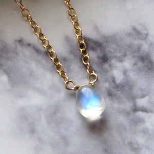 Rainbow Moonstone • Teardrop Necklace • Moonstone Pendant • Delicate Jewelry • Layering Necklace • Rainbow Gemstone • Genuine Moonstone