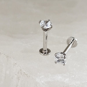 14k Gold & CZ Diamond Flat Back Studs • 18 Gauge Push In Studs • Prong Set Stones • Comfort backs • Dainty 14K Stud earrings