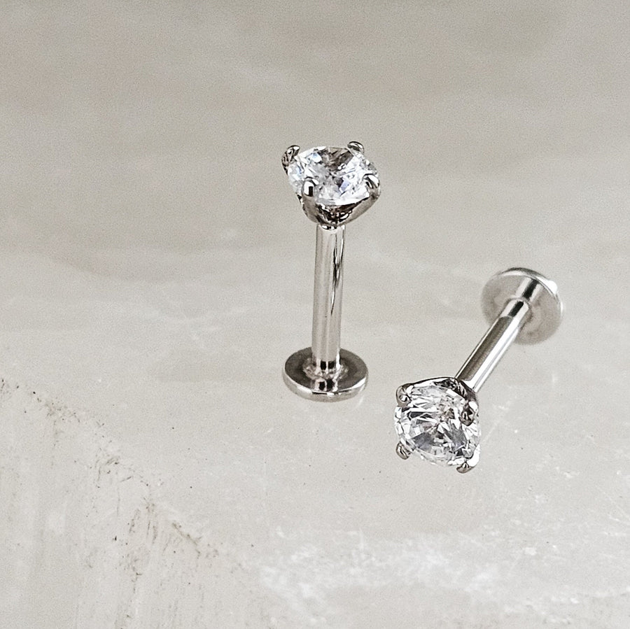 14k Gold & CZ Diamond Flat Back Studs • 18 Gauge Push In Studs • Prong Set Stones • Comfort backs • Dainty 14K Stud earrings