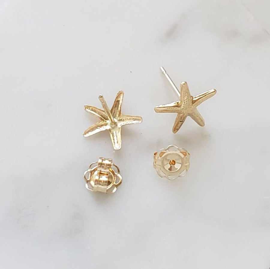 14k Starfish Studs • Delicate Starfish Earrings • Tiny Sea Star Earrings • Gold Starfish Studs • Beach Theme • Cute Little Starfish