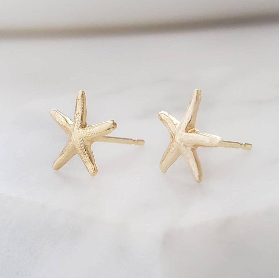 14k Starfish Studs • Delicate Starfish Earrings • Tiny Sea Star Earrings • Gold Starfish Studs • Beach Theme • Cute Little Starfish