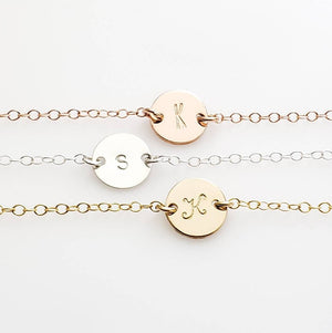 Dainty Initial Bracelet • Personalized Disk • Minimalist Jewelry • Layering Bracelet • Bridesmaid Gift • Meaningful Gift • Custom Initial