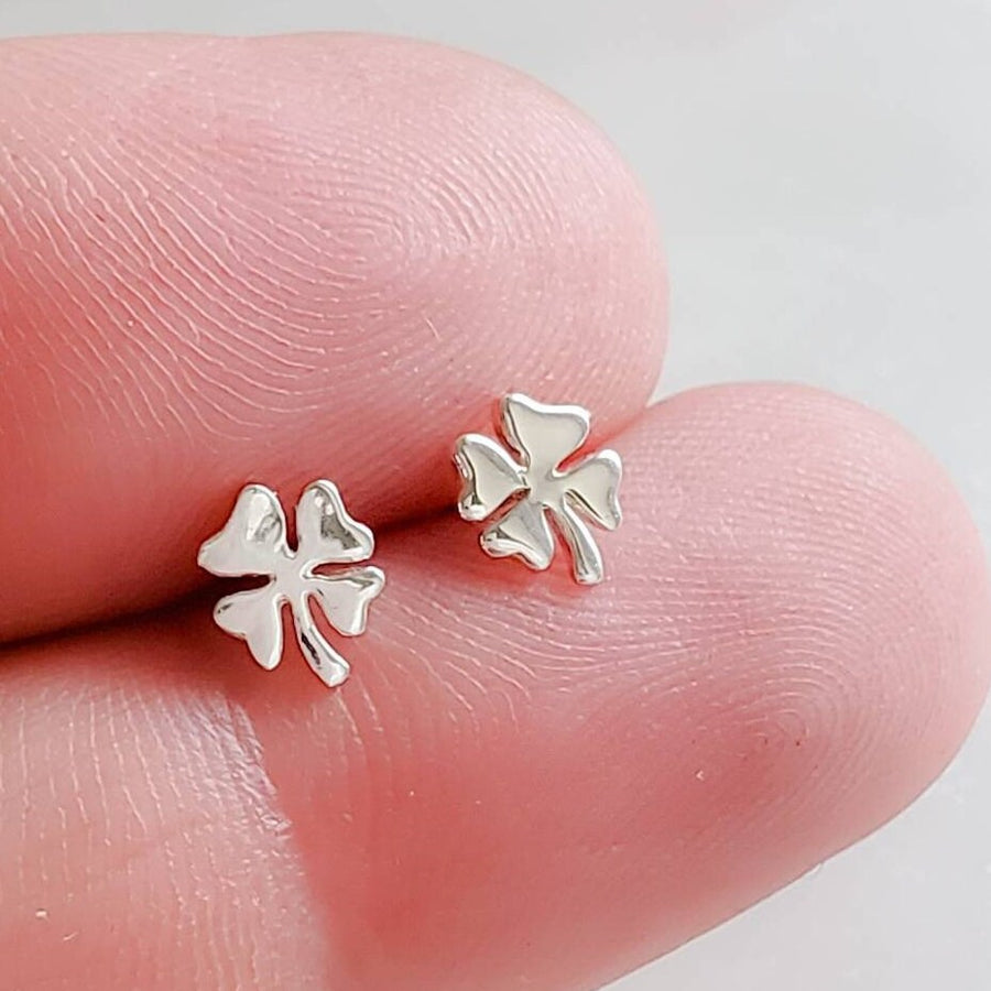 Little Clover Studs • Petite Four Leaf Clovers • Small Shamrock Posts • Simple Minimal Earrings • Sterling Silver Stud Earrings • Good Luck