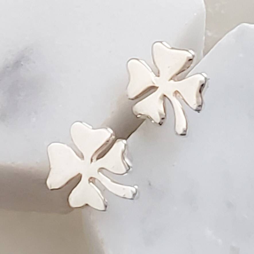 Little Clover Studs • Petite Four Leaf Clovers • Small Shamrock Posts • Simple Minimal Earrings • Sterling Silver Stud Earrings • Good Luck